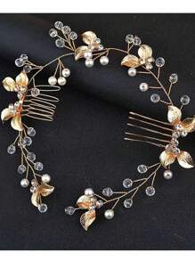 1pc Vintage Floral & Leaf Design Hair Comb, Luxury Elegant Bridal Wedding Hair Accessory, Suitable For Daily Hairstyles, Wedding Bride, Birthday Party, Performance