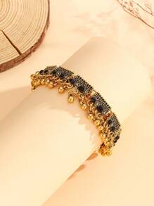 1pc Vintage Elegant Rhinestone Inlaid Anklet With Beaded Tassel, Bohemian Style Jewelry Fit For Women Daily Wear, Festivals, Weddings And Parties/Jewelry Gift