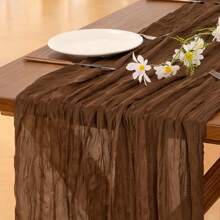 1pc Coffee Color Macrame Table Runner, Bohemian Style 35 X 118 Inches (Approx. 90 X 300 Cm) Vintage Gauze Table Decor, Suitable For Wedding, Bridal Shower, Baby Shower Table Decoration