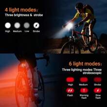 [Super Bright Bicycle Lights] Front & Rear Set, One-Key Quick Release, USB Rechargeable + 350mAh Battery Life, IPX4 Waterproof & Rainproof Design, Night Riding Safety Warning Light