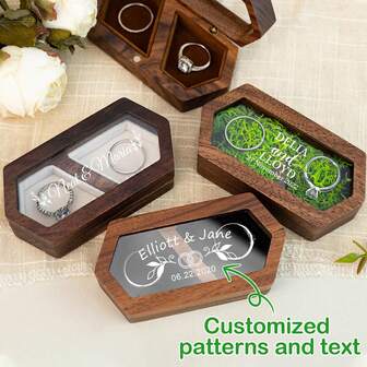 Custom Wood Wedding Ceremony Ring Case, Clear Acrylic-Lid Wood Ring Box, Ring Bearer Ring Box, Ring Box For Wedding Ceremony, Gift