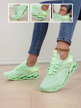 1 par de zapatos deportivos de mujer de unicolor, zapatillas transpirables antideslizantes, ligeros y cómodos para deportes al aire libre, con suelas gruesas y blandas que aumentan la altura, absorción de impactos, tela de malla transpirable, estilo de calcetín sin cordones, versátiles para casual, escuela, viaje y caminar