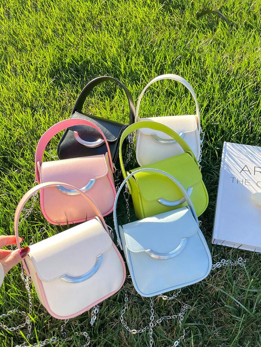Girl's Candy Color Shoulder Bag, Molded Hand-Held Cover Flap Small Bag, Simple Versatile Crossbody Bag