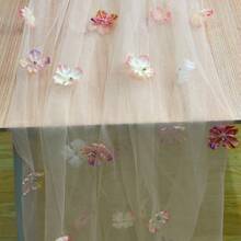 1pc Pleated Table Runner, Semi-Transparent Bali Crinkle Chiffon Table Runner, Bohemian Polyester Table Runner For Wedding Dining Table Decor, Bohemian Country Party Bridal Shower Decor