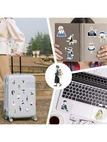 50pcs Quirky Hand Drawn Clip Art Vinyl Waterproof Stickers, For Water Bottles Laptop, Skateboard, Scrapbook Animal Characters Decal,School Supplies,Back To School - Multicolor - View 7