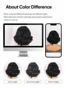 Jessie's Wig 无胶预剪蕾丝假发，即戴即走，蓬松波浪卷发，4x4 预剪蕾丝假发，短款波波头，真人发 - SNatural - 查看 9