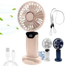 Portable Handheld Foldable Fan Rechargeable 5 Speeds ​​Wind Quiet Personal Neck/Desktop Fan For Office Bedroom Travel Camping, Mobile Phone Holder
