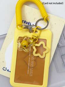 5个装可伸缩证件卡套，带铃铛和星星装饰，多功能卡包，带钥匙扣，适用于公交卡、校园卡、身份证、信用卡，耐用塑料保护套，带滑动盖和挂绳，适用于学生证、餐卡、公共交通卡和地铁卡，硬质卡套，证件套（5种颜色可选）