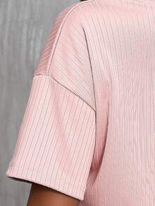 2 Stücke Damen Sommer Lässig Kurzarm Top & Shorts Set, Rundhals Pullover Top & Shorts mit hohem Schlitz für einen sexy Look, Frühlings-/Sommer-Loungewear Set