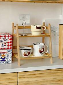 1 pieza Estantería de escritorio de madera maciza, estantería de escritorio de cocina de doble capa, estantería de escritorio, estantería de almacenamiento de escritorio para el hogar, decoración del hogar, decoración de la habitación, almacenamiento de tazas, organizador de cocina