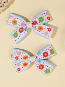 2pcs/Pack Colorful Flower Printed Teen Hair Clips, Hair Accessories - Multicolor - View 2