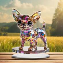 1 Piece 2D Flat Vintage Chihuahua Dog Acrylic Art Ornament For Home Decor, Bedroom, Bohemian Style With Vibrant Stained Glass Effect For Home, Office, Garden, Holiday Celebration Decorations, Ideal Gift For Valentine's Day
