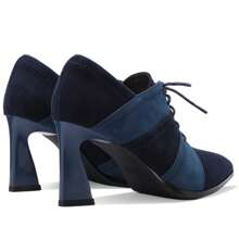 TDD Faux Suede Ankle Boots For Women Chunky Lace Up Pointed Toe Extra Wide Booties Botas Para Mujer High Heels Dress Warm Lined Classic Ladies Comfortable Dressy 3 Inch Boot