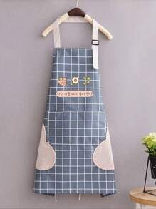 1 pieza Delantal con bolsillo grande, delantal largo de cocina, ropa de trabajo para limpieza del hogar, accesorios para hornear, suave, ajustable al cuello, fácil de limpiar, resistente a manchas, a prueba de agua y aceite; apto para uso en el hogar y al aire libre
