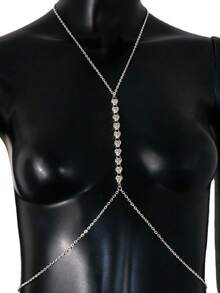 1 件性感多层肚脐链比基尼文胸链，时尚女性性感身体链，波西米亚风格，适合派对和约会，闪亮胸部装饰，性感风格，适合狂欢 - 銀色 - 查看 2