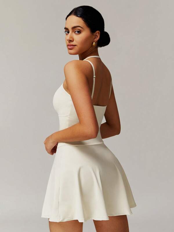 MASKERT Mono deportivo de mujer para primavera y verano, conjunto de fitness, falda de tenis, mono con cuello colgante, falda para correr, traje de yoga de alta elasticidad para fitness, cómodo y amigable con la piel para el ocio en casa