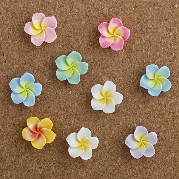 10pcs/Set Cute Plumeria Pattern Push Pins, Suitable For Cork Board, Map, Photo, Calendar, Office Partition Decoration And Home/Office Supplies,Back To School,School Supplies
