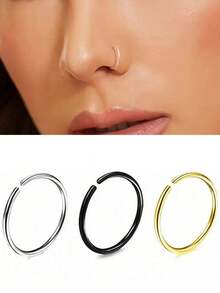 1/3 piezas Pequeños aros de nariz circulares para mujeres, joyas de piercing de nariz con aros de oro de 14K, aretes de aro de nariz falsa perforada con estilo punk, pequeños aros de septo, cartílago y trago - Multicolor - Ver 6