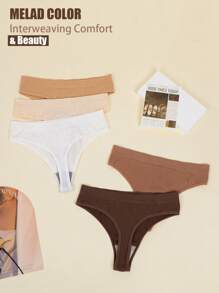 5 Stück nahtlose Stringtangas, mittlere Taille, Maillardfarben, Damen Höschen mit hoher Elastizität, angenehm und atmungsaktiv, Damen Unterwäsche