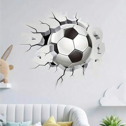 מדבקת קיר תלת מימדית אחת של כדורגל פורץ דרך, עשויה מחומר PVC עמיד למים, קלה להדבקה ולהסרה, מתאימה לקישוט בחדר שינה, סלון, חדר עבודה, מרפסת, גן ילדים וחללים אחרים