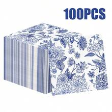 100/60/20pcs 13 * 13 Inch Disposable Blue Floral Patterned Napkins, Banquet Decorations, Parties, Wedding Banquets, Family Gatherings, Restaurant Decorations
