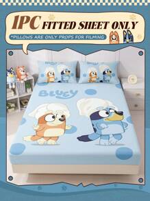 Bluey Bluey 1pc Cartoon Digital Print Fitted Sheet, Bluey Bedding, Mattress Protector, Bed Cover, Bed Sheet, Fall Decor, Cozy Home Textile, Cold Color Series Bed Sheet, Breathable And Anti-Pilling Mattress Protector, Soft And Skin-Friendly, Cartoon Pattern Bed Cover