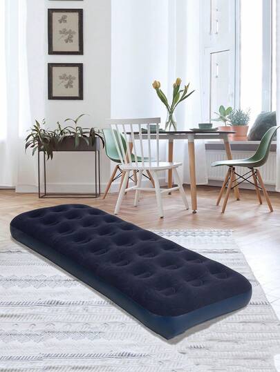 Single Size Air Mattress For Inflatable Portable Blow Up Mattresses With Flocked Top Foldable Air Bed For Tent Camping Home Travel Backpacking(Inflator Tools Not Included)