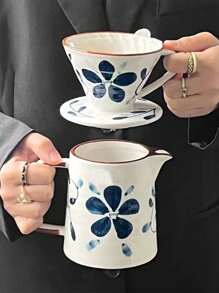 1pc Household Drip Style Ceramic Coffee Cup, Hand-Painted Vintage Coffee Filter Cup, Reusable Ceramic Coffee Filter, Easy To Clean, Origami Design For Fast Filtering, Suitable For Home And Office Use Back To School