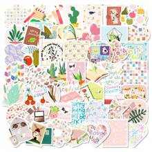 50 piezas de Pegatinas decorativas con estampado floral y vegetal, pegatinas impermeables de PP coloridas adecuadas para botellas de agua, patinetas, portátiles, diarios DIY, equipaje, recompensas en el aula, actividades padres-hijos