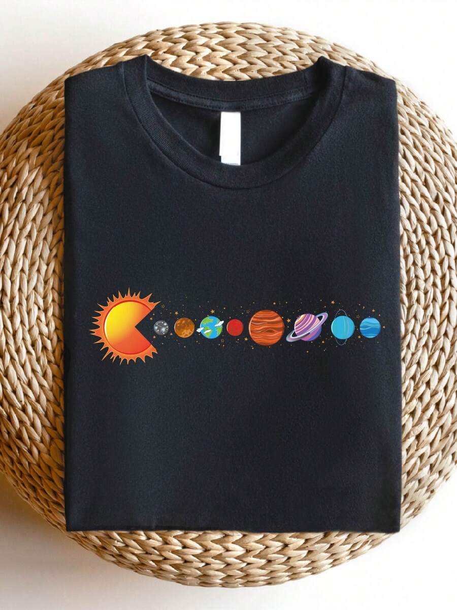Solar System Shirt, Cute Planets T-Shirt, Space Lovers Tee, Gift For Women, Men Space Shirts, Astronomy T-Shirts, Galaxy Tees, Science Teacher Shirt. SD-3611 - Black - View 1