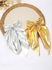 1pc Girls/Ladies Fashion Gold/Silver Bow Hairclip, Elegant French Style Hair Accessory Suitable For Party, Gathering, Street, Wedding, Travel, Beach, Campus, High-End Vibe - One Size Fits All - View 3