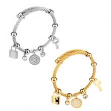 Set de 3 piezas/1 set de Multi-Colgante y Pulsera de Acero Inoxidable, con diseño de tornillo y estilo de flor de ciruelo con circonita cúbica, adecuado para uso diario y como regalo, en todas las estaciones