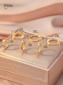 Hihho 6pcs Set Of Sparkly Zirconia Inlaid Heart Hoop Earrings, Luxury Jewelry Gift, Perfect For Valentine's Day - Yellow Gold - View 4