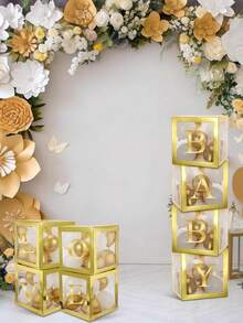 4 Pieces, Multiple Colors, Baby Box With Letters, Transparent Decorative Block Box For Displaying Gender, Transparent Balloon Box Background Suitable For Baby Showers And Birthday Parties - Multicolor - View 9