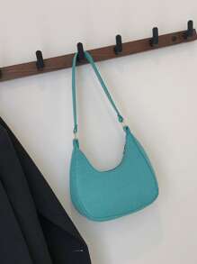 1 pieza Bolso de estilo coreano a la moda con estampado de piedra, de unicolor, bolso de hombro casual, con cremallera suave, en una variedad de colores de macarons, con un estilo artístico elegante y fresco, apto para compras, viajes, desplazamientos, bolso de media luna de estilo casual retro de fieltro