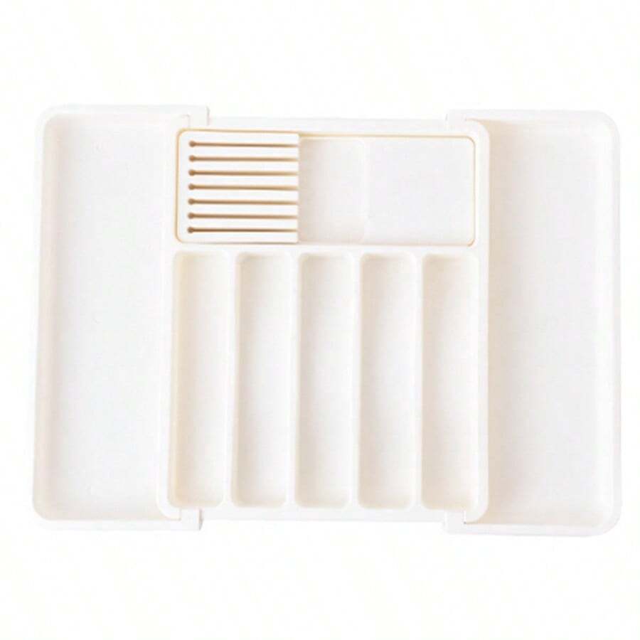 Expandable Plastic Cutlery Tray Kitchen Organiser Drawer Insert Storage Rack - White - View 1