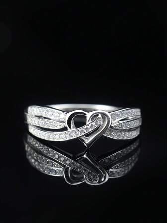 1 件 S925 银心形设计戒指，镶嵌莫桑石，Y2K 时尚个性化，适合派对、音乐节和日常通勤佩戴，情人节珠宝礼物