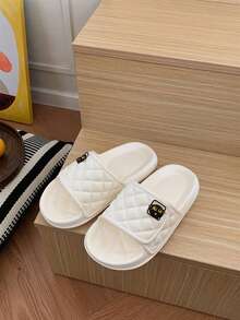 XIXITIAO 1 Pair Cute Black Cat Icon Couple Slippers, Soft Flat Casual Slippers, EVA Non-Slip Spring Summer Slippers, Multiple Colors Solid Classic Flat Slippers With Fashionable Black Cat Pattern, Suitable For Indoor And Outdoor Wear - White - View 8