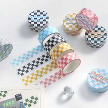 Ruban Washi de la série Damier de 300 cm, autocollants en papier DIY à damier frais, fournitures de papeterie créatives, retour à l'école - 1 volume - Voir 1