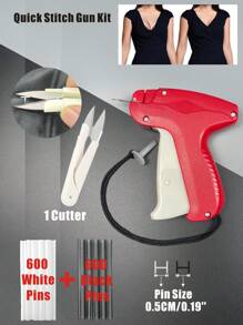 1 Set Handheld Quick Clothing Fixer Fine Tagging Gun For Clothes With 1600 White Fasteners And 1600 Black Pins,No Need To Replace Needle,Mini Stitch Gun Sewing Heming Quilting Tag Gun