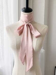 1pc Minimalist Solid Color Silk-Like Scarf, Headband, Waistband, Neckband - Versatile, Narrow Long Strip, Suitable For Daily, Commute, Ball, Banquet, Gift, Performance, Party, Fashionable, High-End, Versatile, Office Attire Decor Accessory For Dress - Black - View 3