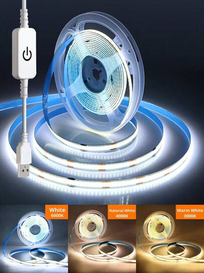 1 件 COB LED 灯带 USB 5V LED 灯带带触摸传感器控制调光器暖光/白光/自然光 DIY 灯带 1M-5M 线性照明适用于卧室、衣柜、书房、走廊、楼梯、厨房、过道 DIY 异形灯