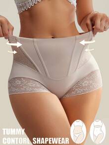 2 件高腰紧身塑身内裤，适合女性，产后腹部塑形，蕾丝细节，透气尼龙混纺，手洗，腰部塑形内衣 - 彩色 - 查看 9