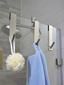 1pc Stainless Steel S-Shaped Shower Towel Bar, Suitable For Glass Door, Bathroom Bathrobe Hook,Towel Holder For Bathroom, Door Mount Towel Rack Towel Hooks For Bedroom Kitchen Pool Beach Towels Bathrobe Wall Mount Hang On The Door Cabinet Cupboard Metal Sandblasted