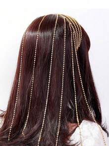 1 件时尚闪亮水钻分层流苏链头带，夸张设计优雅派对发饰，女士发带，发箍 - 彩色 - 查看 1