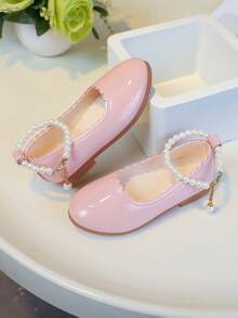 Soft Pink Pearl Rim Floral Trim Girls Shoes - Pink - View 8