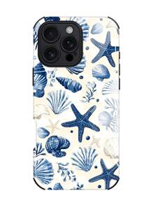 1 stuk nieuw ontwerp romantisch oceaanthema schelp- en zeesterrenpatroon schokbestendig anti-val zacht TPU + PC 2-in-1 materiaal telefoonhoesje compatibel met Apple 16/16Plus/16Pro/16ProMax