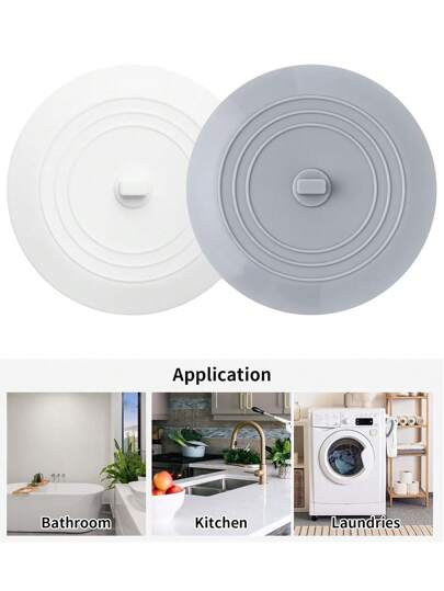 1pc Bathtub Drain Stopper - 5" Silicone Kitchen Bathroom Bath Tub Drain Hair Stopper, Bathtub Drain Plug, Universal Flat Suction Shower Bathtub Drain Cover, Bathroom Laundry Accessories(White/Gray) Home Bathroom Decor Fall Decor Back To School