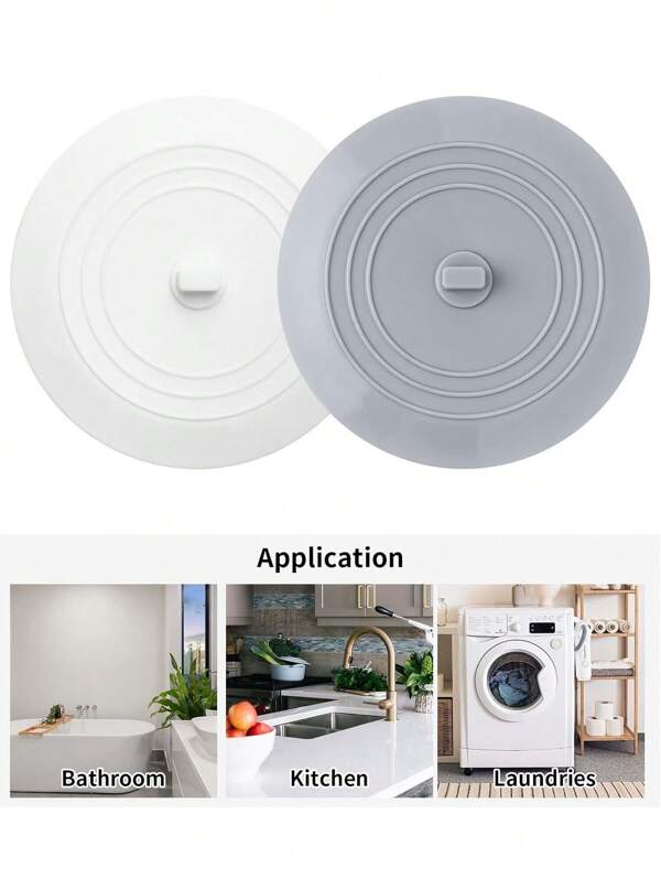 1 pieza Tapón de drenaje de bañera - Tapón de drenaje de silicona de 5" para cocina, baño, bañera, drenaje de cabello, tapón de bañera, cubierta de drenaje de bañera plana universal, accesorios de baño y lavandería (Blanco/Gris) Decoración de otoño para el hogar y el baño, Regreso a clases