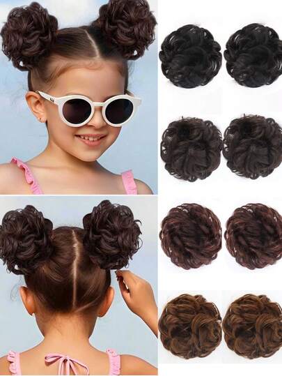2 PIEZAS Moño Donut para el cabello de niños con cuerda elástica - Extensiones de cabello sintético para un aspecto natural para uso diario, accesorios para el cabello